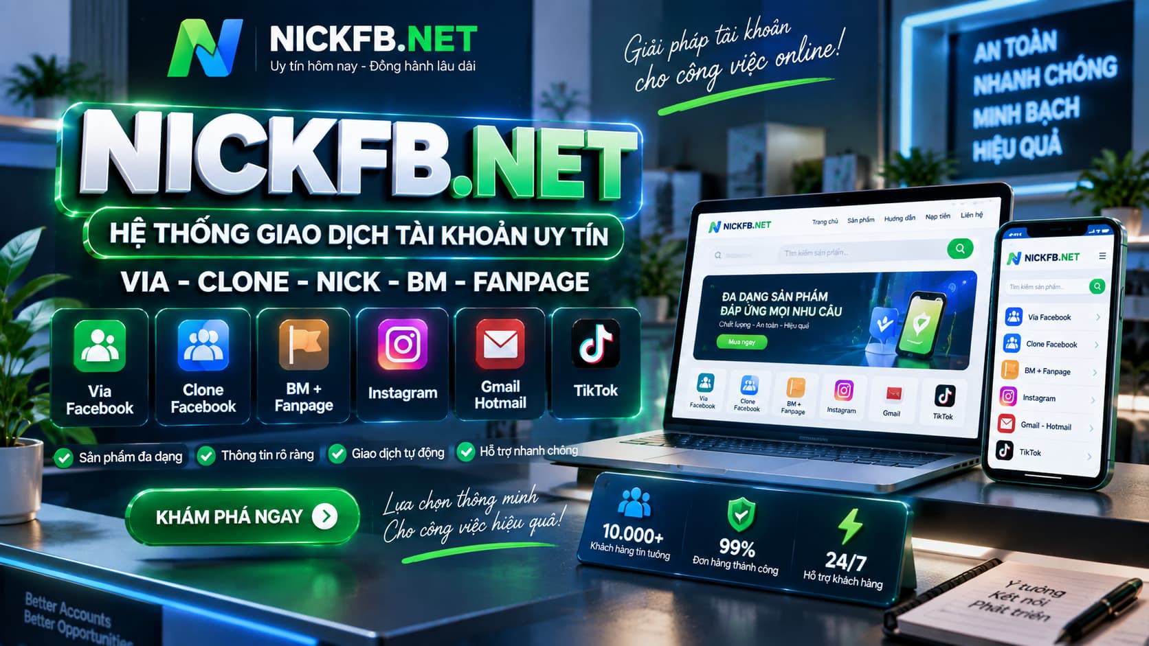 NICKFB.NET – Hệ Thống Giao Dịch Via, Clone, Nick Facebook Uy Tín